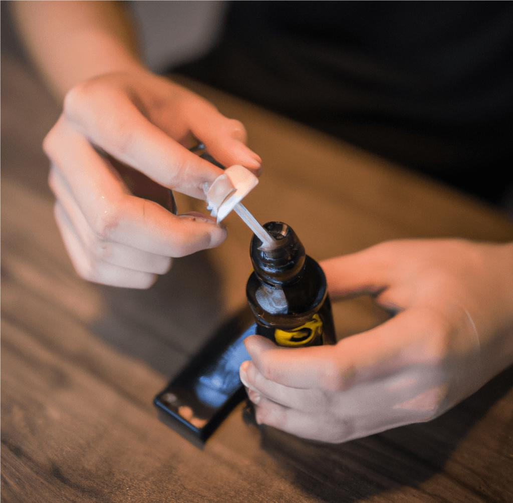 a person filling a vape device with e-liquid