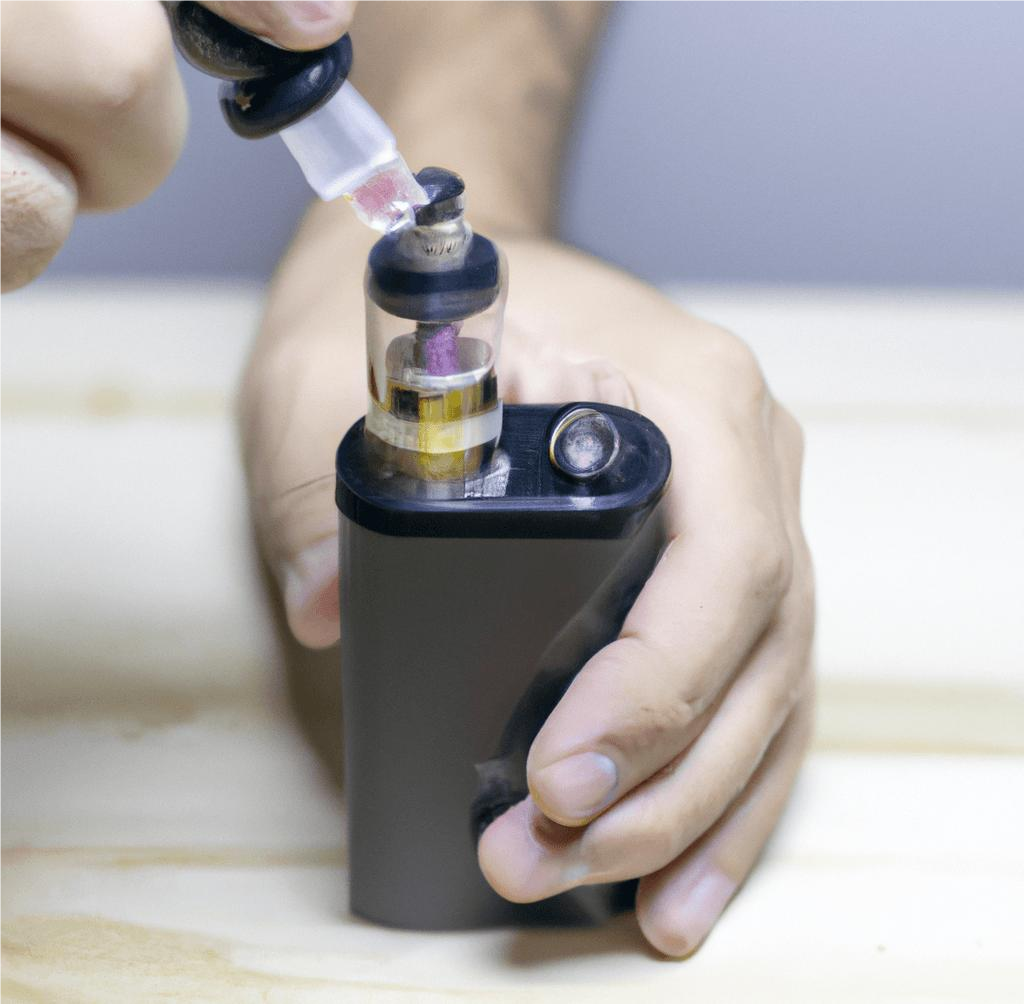 a person filling a vape device with e-liquid