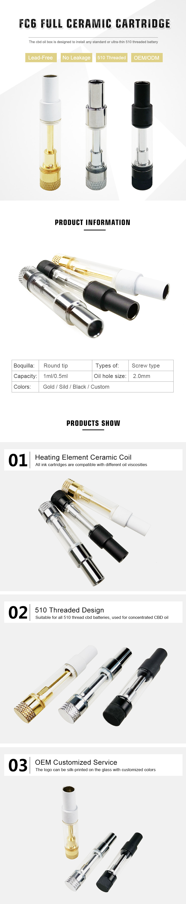 Round Tip THC Vape Cartridge