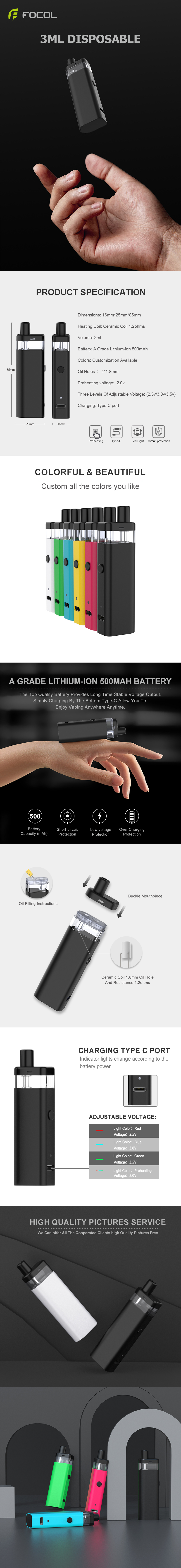 3ml Disposable Vape Pen With Button Box Type 